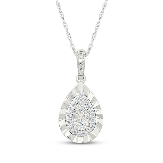 Multi-Diamond Pear-Shaped Necklace 1/8 ct tw Sterling Silver 18"