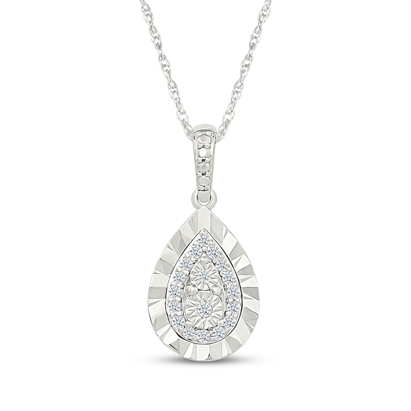 Main Image 1 of Multi-Diamond Pear-Shaped Necklace 1/8 ct tw Sterling Silver 18"