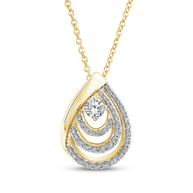 Main Image 1 of Diamond Layered Teardrop Necklace 1/2 ct tw 10K Yellow Gold 17"