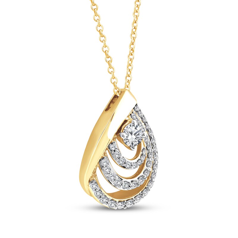 Main Image 3 of Diamond Layered Teardrop Necklace 1/2 ct tw 10K Yellow Gold 17"