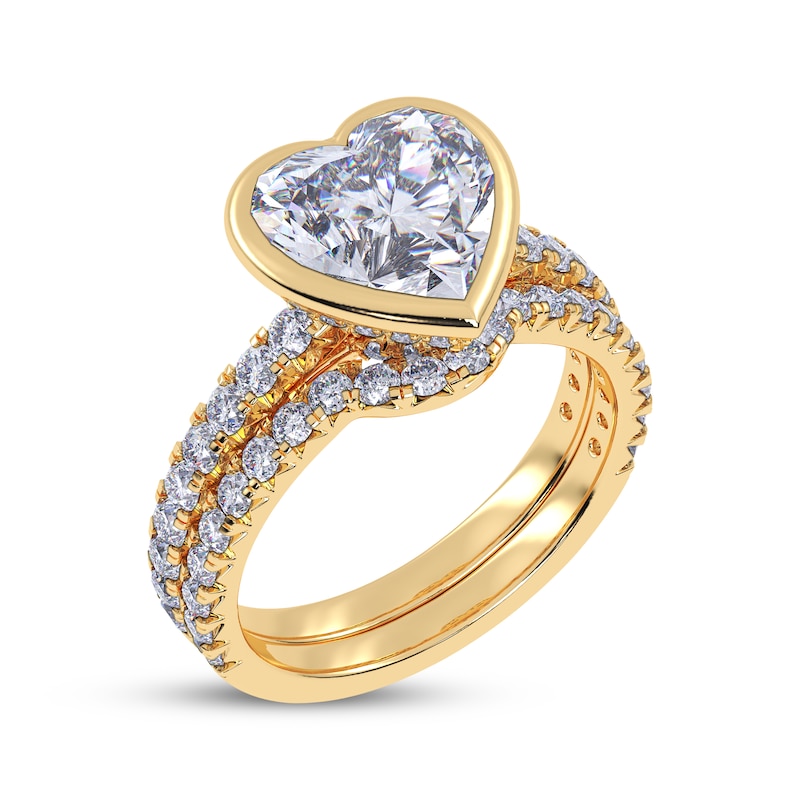 Main Image 2 of Adore Heart-Shaped Lab-Grown Diamond Bezel-Set Bridal Set 3 ct tw 14K Yellow Gold