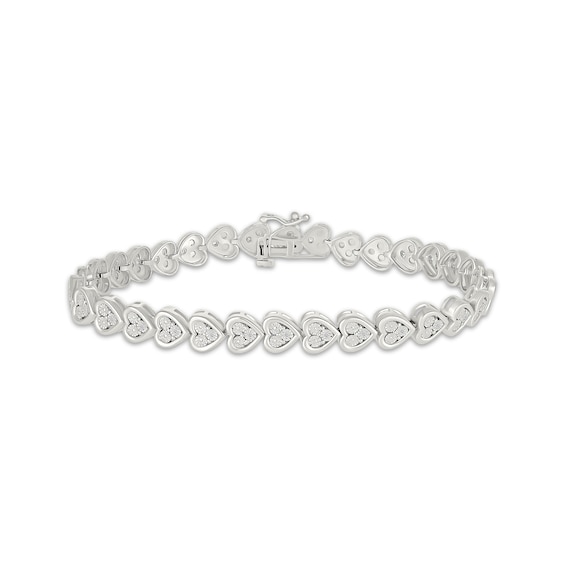 Diamond Sideways Heart Link Bracelet 1/10 ct tw Sterling Silver 7.25"