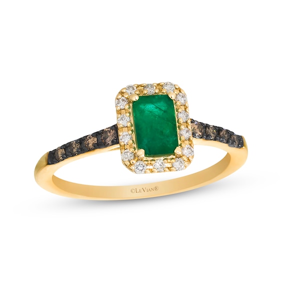 Le Vian Emerald-Cut Natural Emerald Ring 1/5 ct tw Diamonds 14K Honey Gold