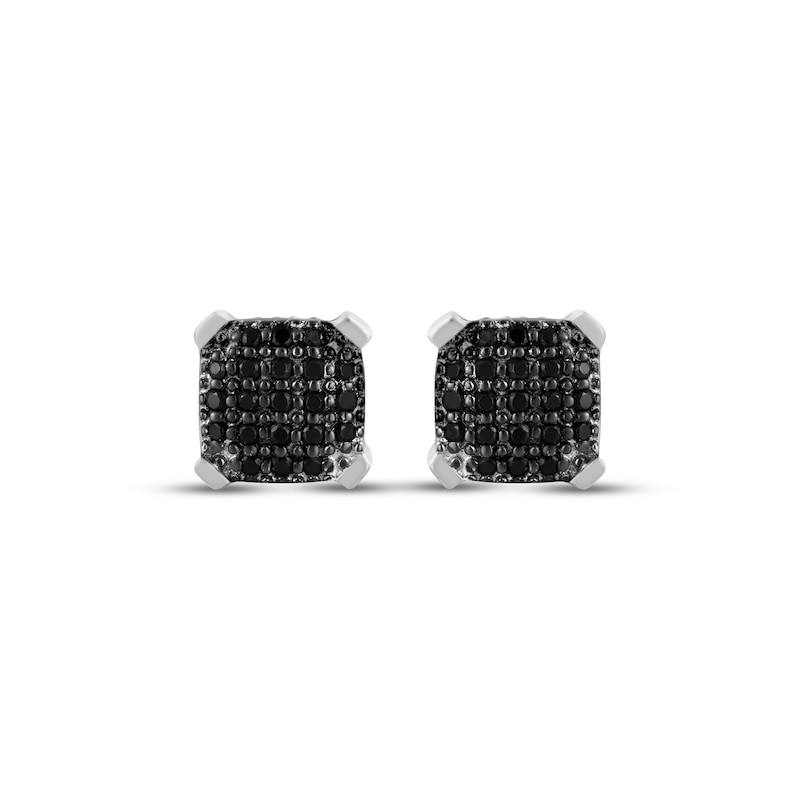 Main Image 2 of Men's Black Diamond Multi-Stone Cushion Stud Earrings 1/4 ct tw 10K White Gold