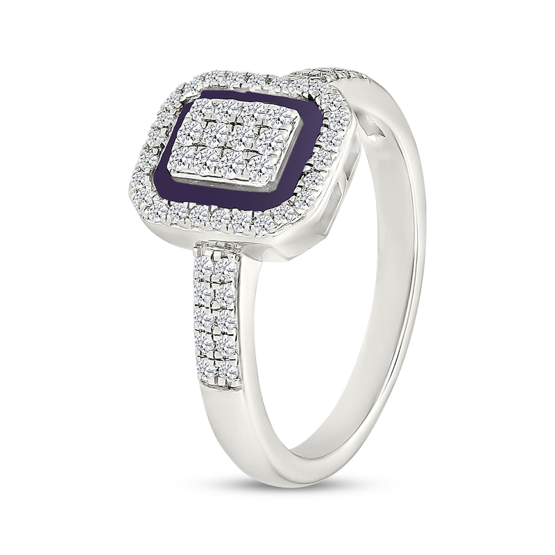 Main Image 2 of Multi-Diamond & Purple Enamel Octagon Frame Fashion Ring 1/3 ct tw Sterling Silver