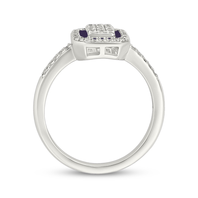 Main Image 3 of Multi-Diamond & Purple Enamel Octagon Frame Fashion Ring 1/3 ct tw Sterling Silver