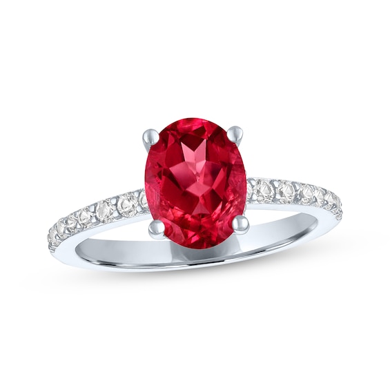 Oval-Cut Lab-Created Ruby & White Lab-Created Sapphire Ring Sterling Silver