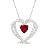 Thumbnail Image 1 of Heart-Shaped Lab-Created Ruby & White Lab-Created Sapphire Double Heart Necklace Sterling Silver 18"