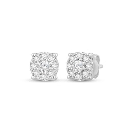 Diamond Circle Halo Stud Earrings 1-1/5 ct tw 10K White Gold