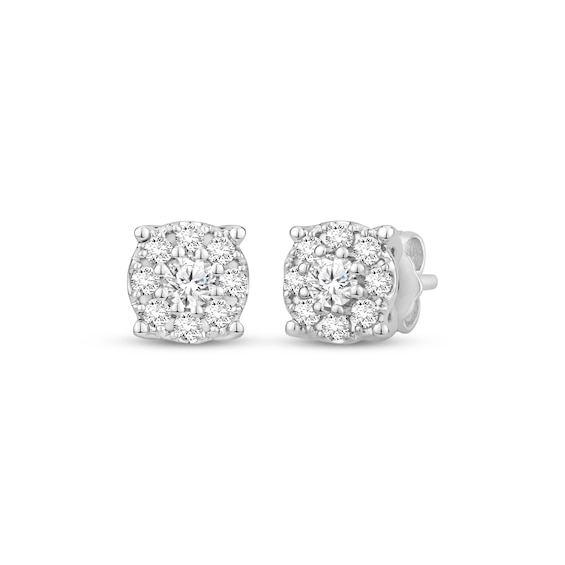 Diamond Circle Halo Stud Earrings 1-1/5 ct tw 10K White Gold