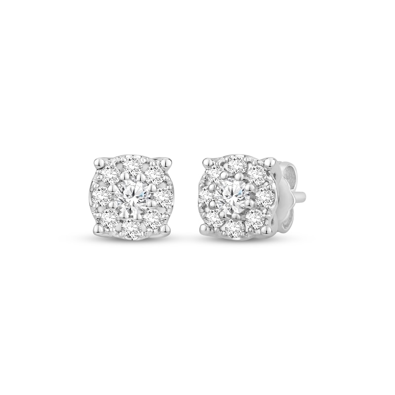 Main Image 1 of Diamond Circle Halo Stud Earrings 1-1/5 ct tw 10K White Gold