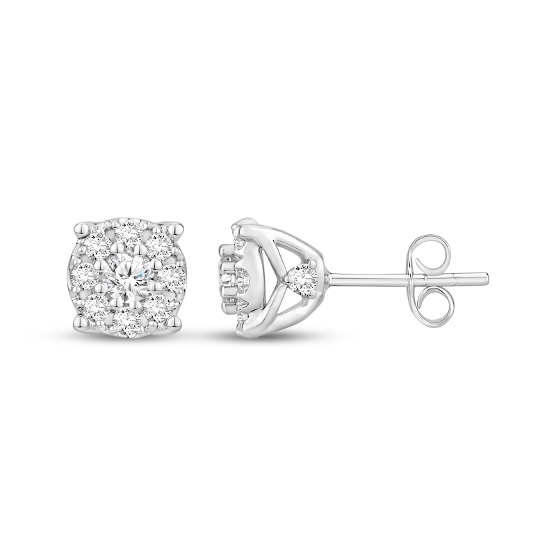 Main Image 3 of Diamond Circle Halo Stud Earrings 1-1/5 ct tw 10K White Gold