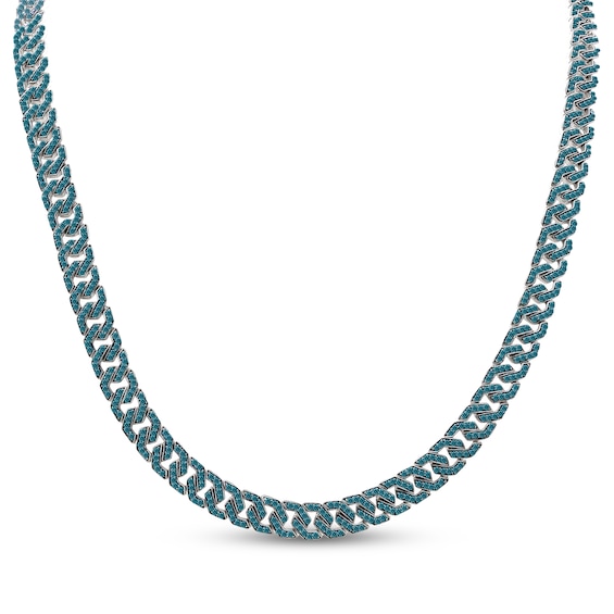 Men's Blue Diamond Curb Chain Necklace 9 ct tw Sterling Silver 22"