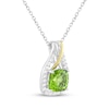 Thumbnail Image 2 of Cushion-Cut Peridot & White Lab-Created Sapphire Necklace Sterling Silver & 10K Yellow Gold 18"