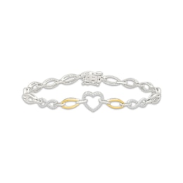 Diamond Heart & Infinity Symbol Chain Link Bracelet 1/6 ct tw Sterling Silver & 10K Yellow Gold 7"