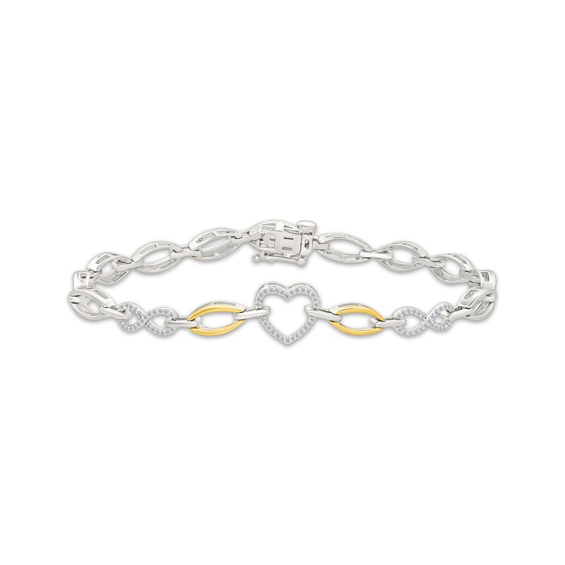 Main Image 1 of Diamond Heart & Infinity Symbol Chain Link Bracelet 1/6 ct tw Sterling Silver & 10K Yellow Gold 7"