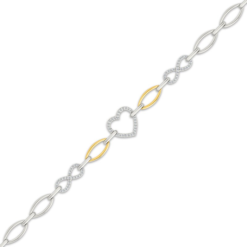 Main Image 2 of Diamond Heart & Infinity Symbol Chain Link Bracelet 1/6 ct tw Sterling Silver & 10K Yellow Gold 7"