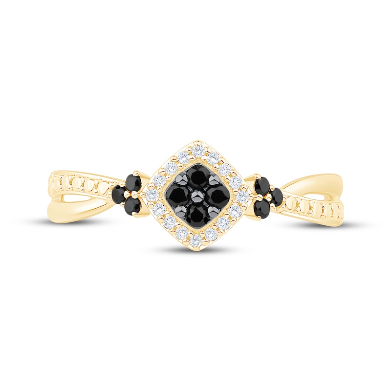 Main Image 3 of Black & White Diamond Ring 1/5 ct tw 10K Yellow Gold