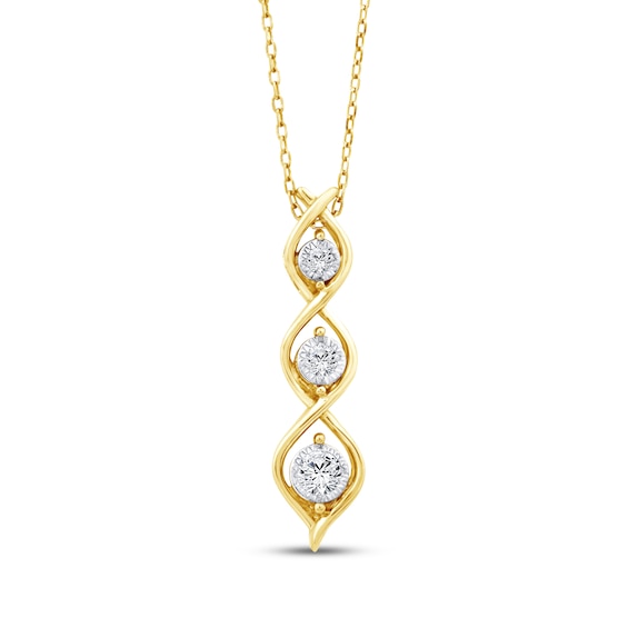 Memories Moments Magic Diamond Three-Stone Twist Drop Necklace 1/4 ct tw 10K Yellow Gold 18"