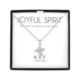Diamond Accent Hummingbird Necklace Sterling Silver 18"