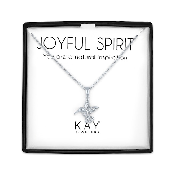 Diamond Accent Hummingbird Necklace Sterling Silver 18"