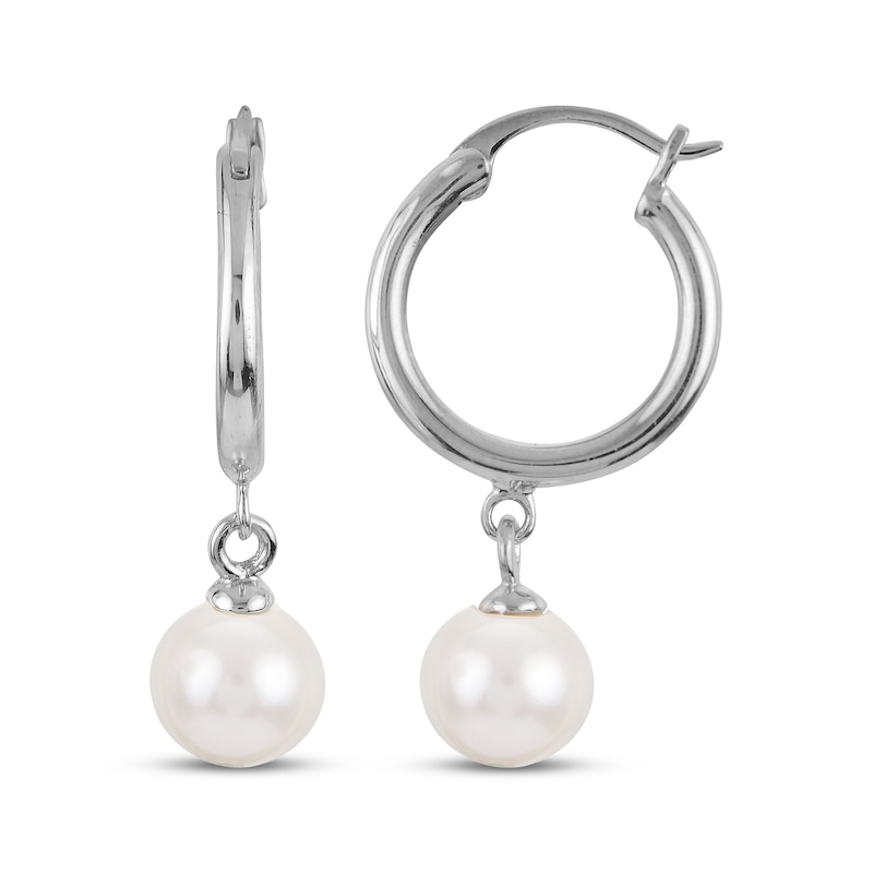 Main Image 2 of Cultured Pearl Dangle Hoop & Stud Earrings Set Sterling Silver