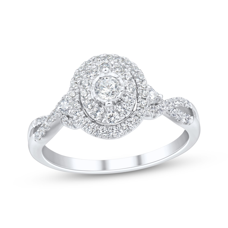Main Image 1 of Adore Round-Cut Diamond Oval Double Halo Engagement Ring 1/2 ct tw 10K White Gold