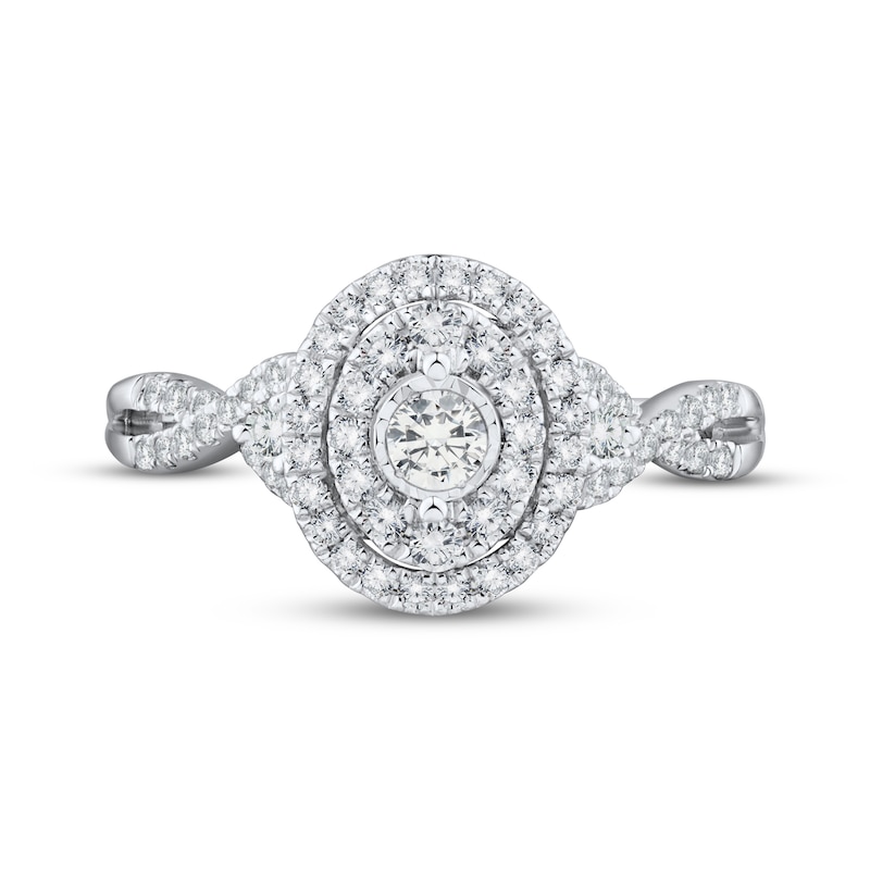 Main Image 3 of Adore Round-Cut Diamond Oval Double Halo Engagement Ring 1/2 ct tw 10K White Gold