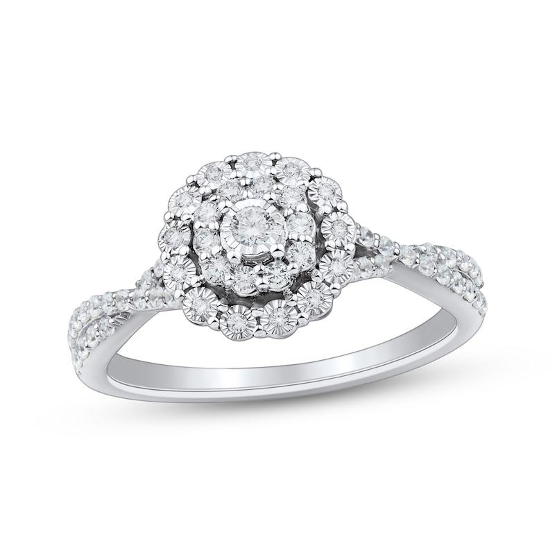 Main Image 1 of Adore Round-Cut Diamond Double Halo Engagement Ring 1/3 ct tw 10K White Gold