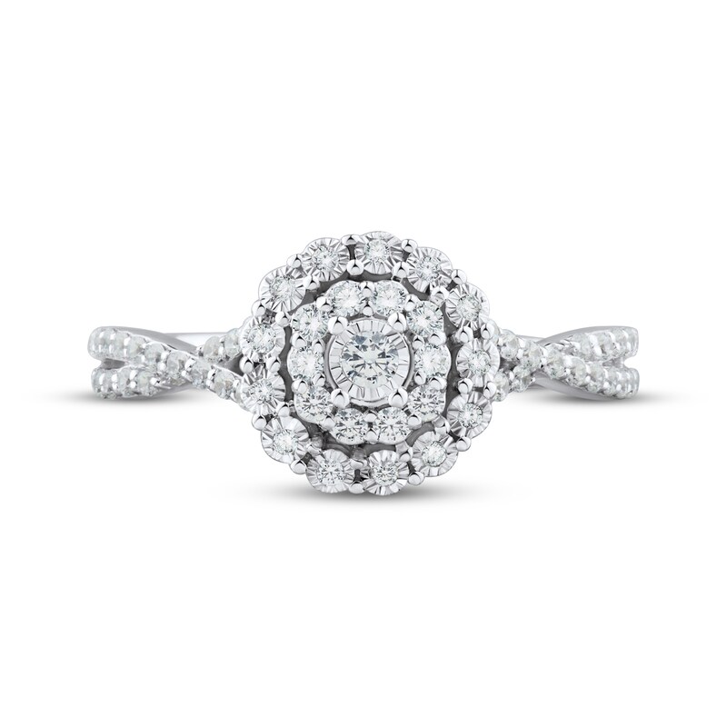 Main Image 3 of Adore Round-Cut Diamond Double Halo Engagement Ring 1/3 ct tw 10K White Gold
