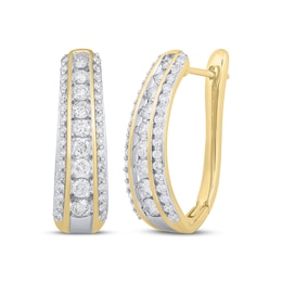 Diamond Three-Row Tapered Hoop Earrings 1 ct tw 10K Yellow Gold