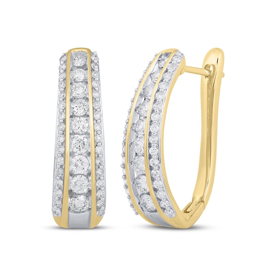 Diamond Three-Row Tapered Hoop Earrings 1 ct tw 10K Yellow Gold
