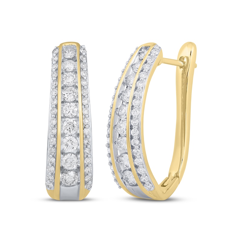 Main Image 1 of Diamond Three-Row Tapered Hoop Earrings 1 ct tw 10K Yellow Gold