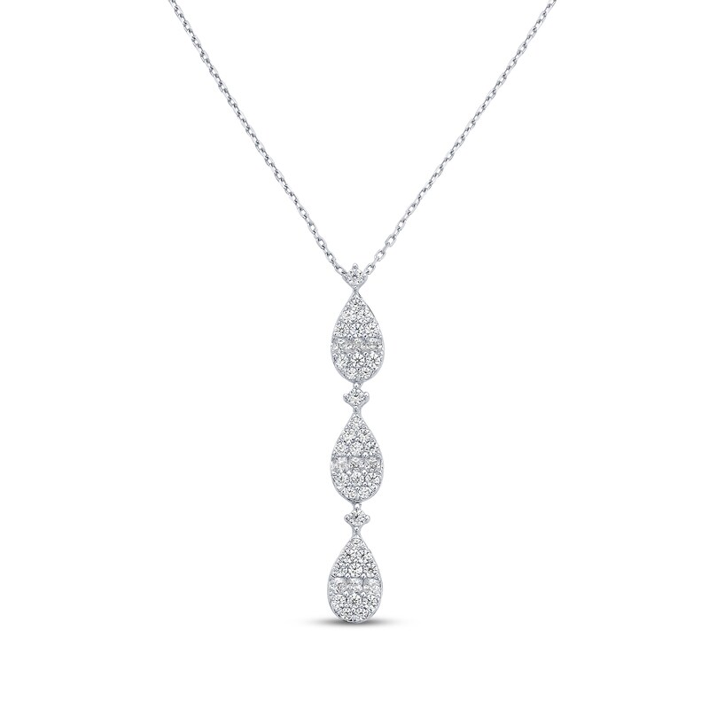 Main Image 1 of Princess & Round-Cut Multi-Diamond Teardrop Necklace 1/2 ct tw 10K White Gold 18"