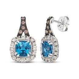 Le Vian Cushion-Cut Blue Topaz Drop Earrings 5/8 ct tw Diamonds 14K Vanilla Gold