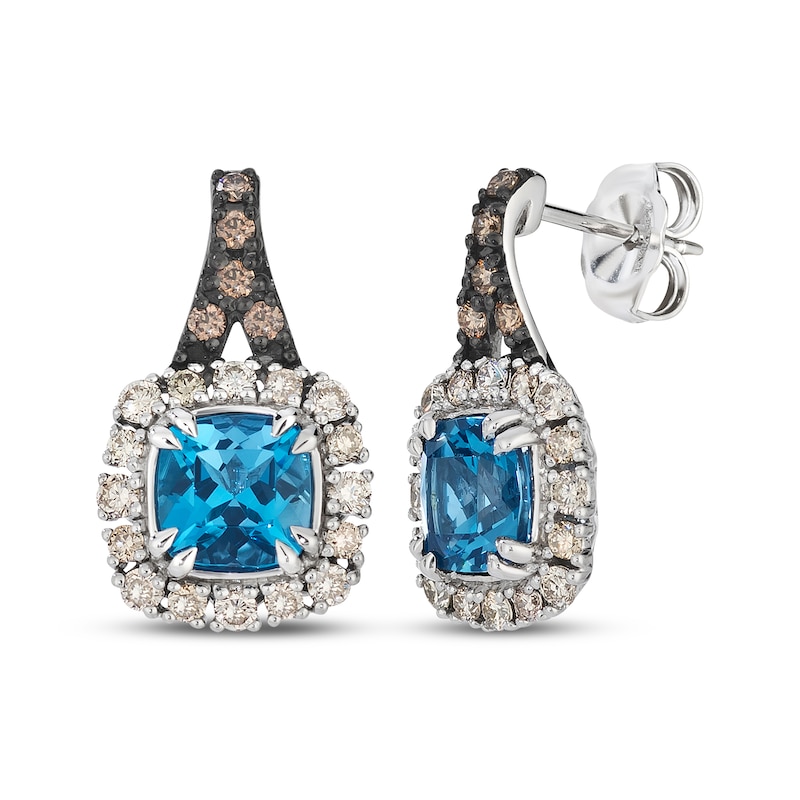 Main Image 1 of Le Vian Cushion-Cut Blue Topaz Drop Earrings 5/8 ct tw Diamonds 14K Vanilla Gold