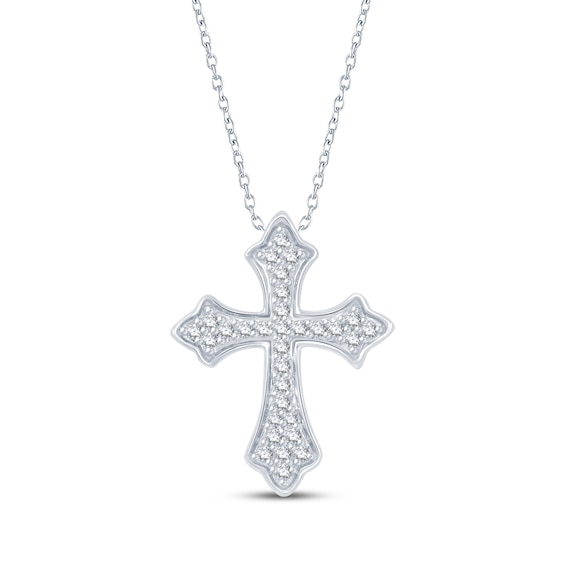 Diamond Flared Cross Necklace 1/8 ct tw Sterling Silver 18"