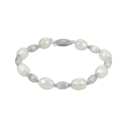 Cultured Pearl Alternating Bracelet Sterling Silver 7.5"