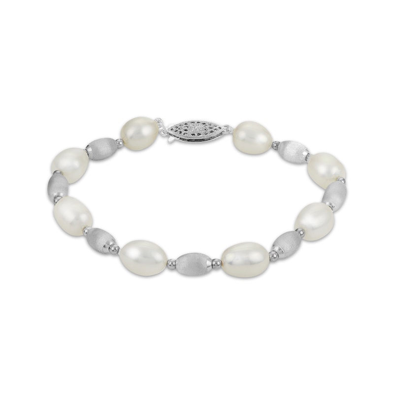 Main Image 1 of Cultured Pearl Alternating Bracelet Sterling Silver 7.5"