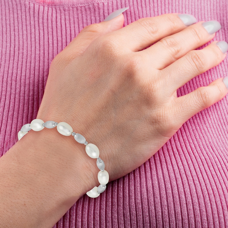 Main Image 2 of Cultured Pearl Alternating Bracelet Sterling Silver 7.5"