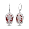 Thumbnail Image 1 of Oval-Cut Red Agate Cameo Dangle Earrings Sterling Silver