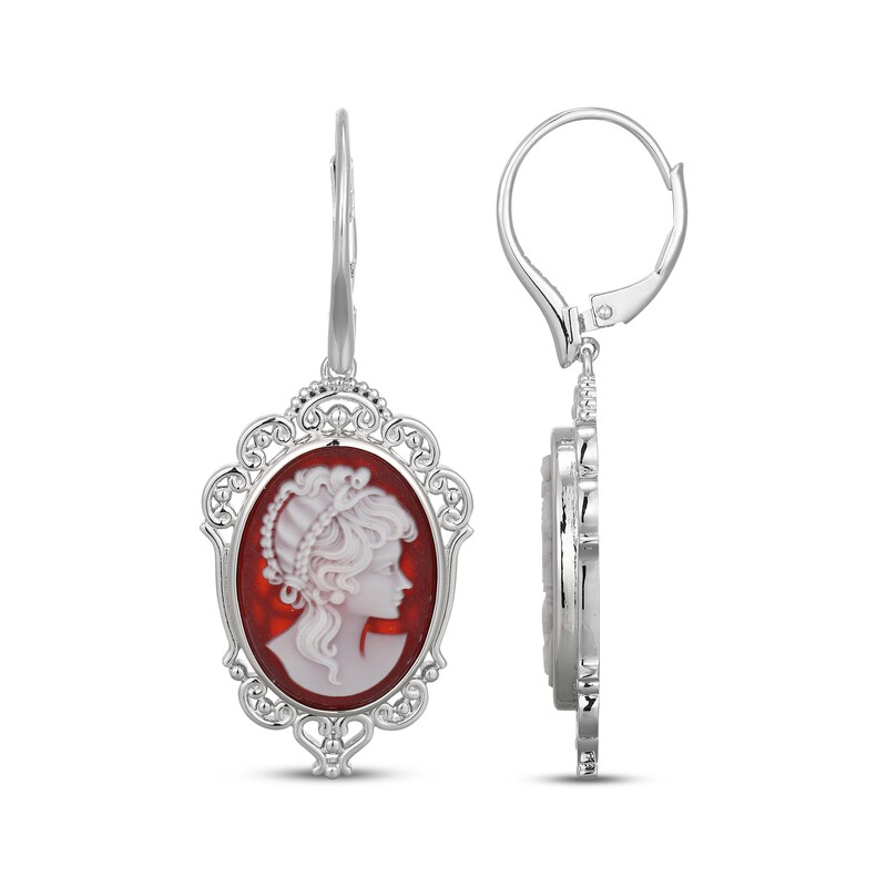 Main Image 3 of Oval-Cut Red Agate Cameo Dangle Earrings Sterling Silver
