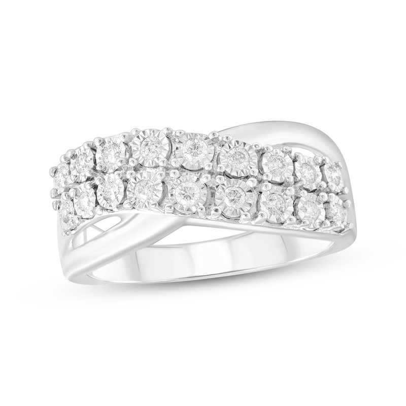 Main Image 1 of Adore Diamond Two-Row Curve Crossover Ring 1/4 ct tw 10K White Gold