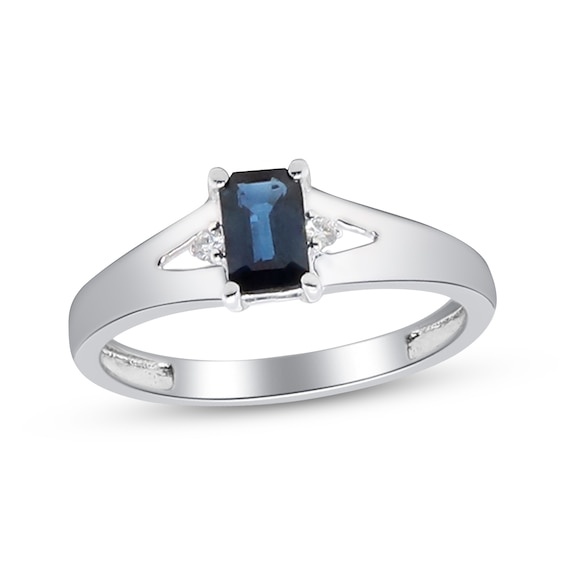 Emerald-Cut Blue Sapphire & Diamond Accent Ring 10K White Gold