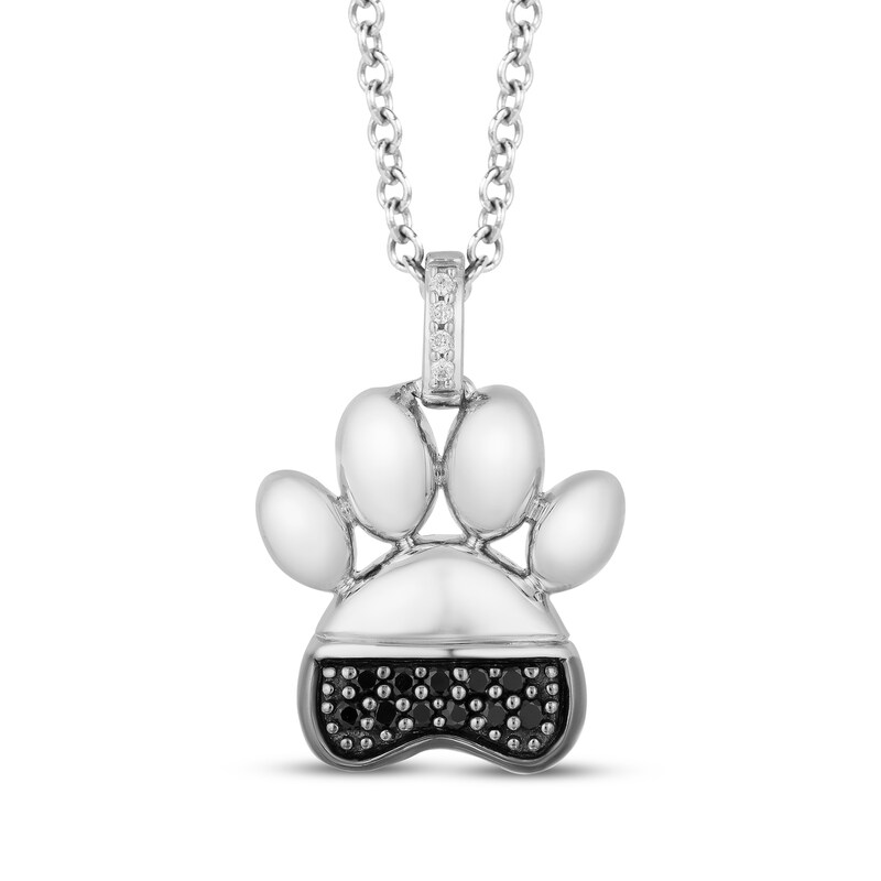 Main Image 1 of Disney Treasures 101 Dalmations Black & White Diamond Paw Print Necklace 1/10 ct tw Sterling Silver 19"