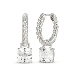 Cushion-Cut White Lab-Created Sapphire Earring Charm & Twist Hoop Earrings Set Sterling Silver