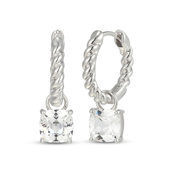 Cushion-Cut White Lab-Created Sapphire Earring Charm & Twist Hoop Earrings Set Sterling Silver