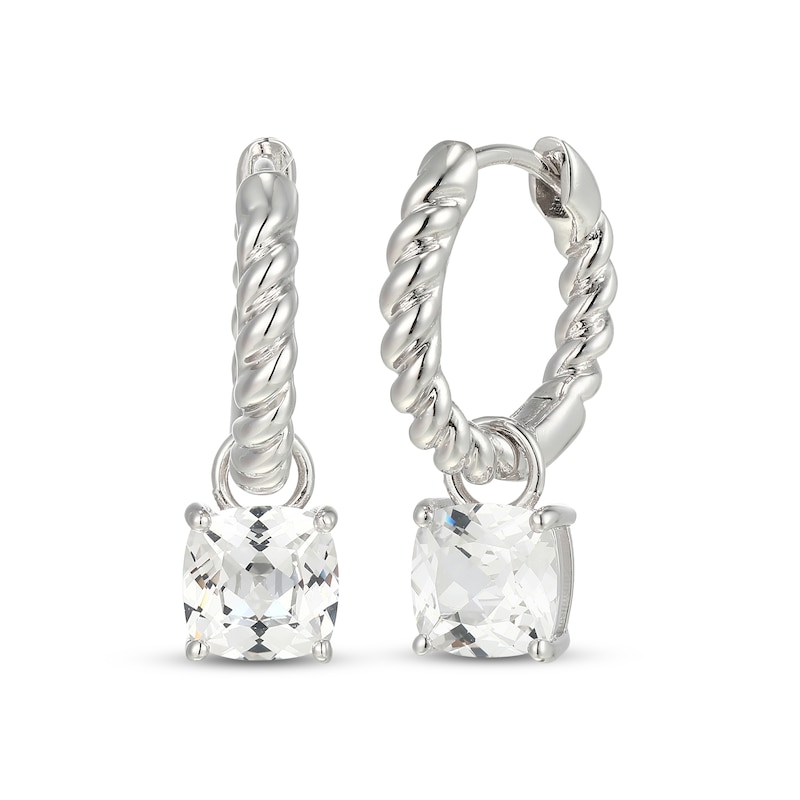 Main Image 1 of Cushion-Cut White Lab-Created Sapphire Earring Charm & Twist Hoop Earrings Set Sterling Silver