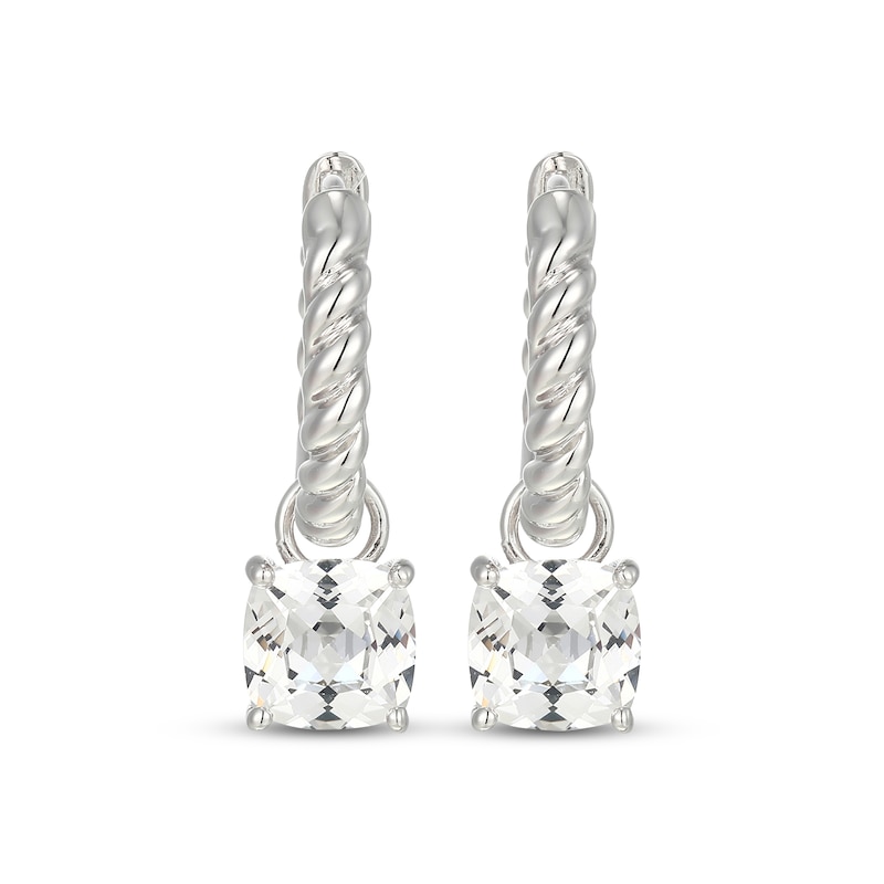 Main Image 2 of Cushion-Cut White Lab-Created Sapphire Earring Charm & Twist Hoop Earrings Set Sterling Silver