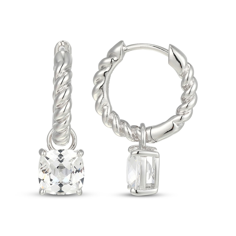 Main Image 3 of Cushion-Cut White Lab-Created Sapphire Earring Charm & Twist Hoop Earrings Set Sterling Silver
